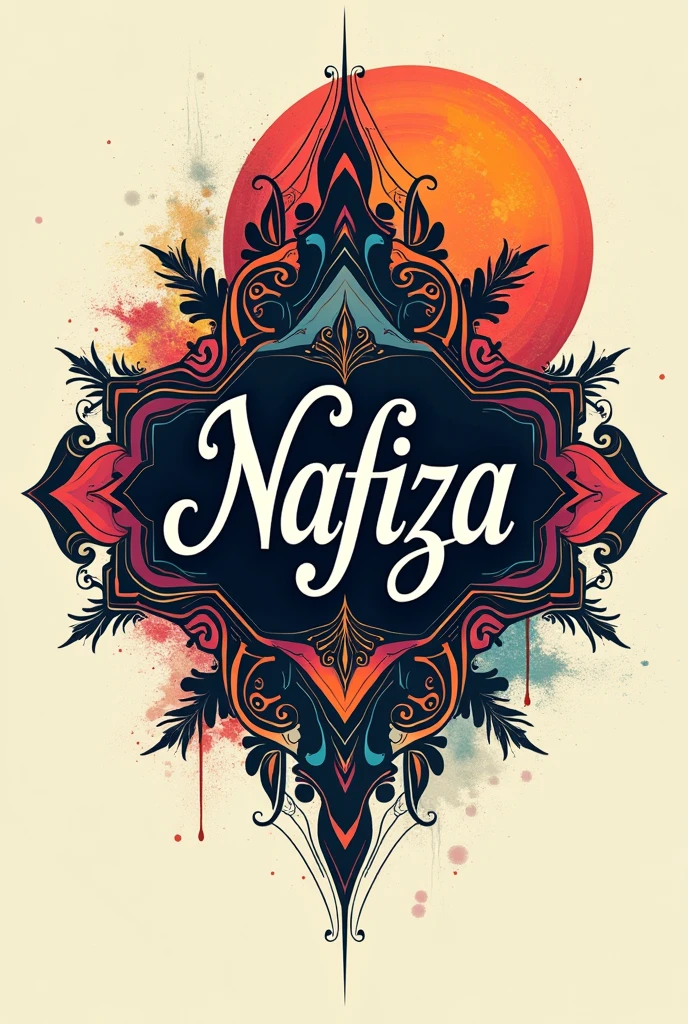 Nafiza English word calligraphy with design background