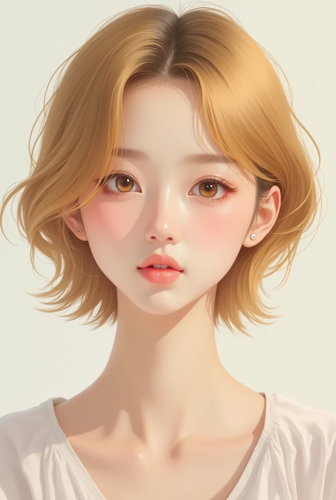 ((best quality)), ((artwork)), (detailed), Perfect Face, no face, very short hair, golden hair ((complete closed mouth)), 20 years old Korean k-pop idol, 1 beautiful girl,