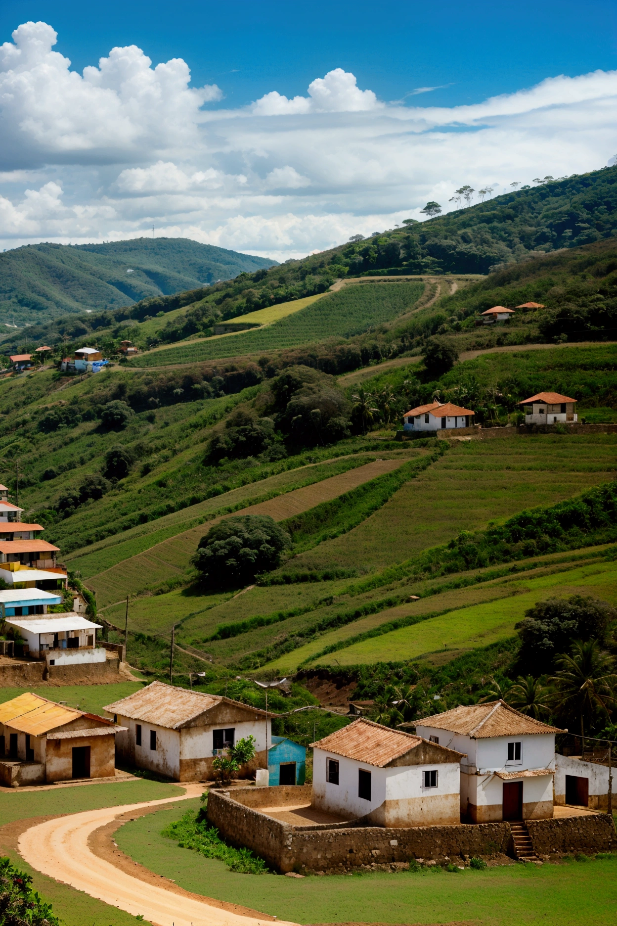 landscape of northern Bahia with hills and small houses