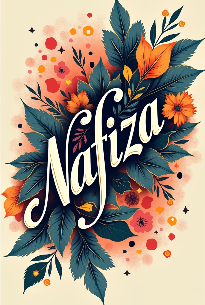 Nafiza English word calligraphy with design background 


