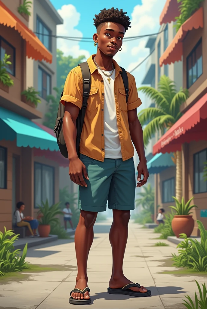 Raise a black boy following the guidelines:
Age: 
Appearance: Slim, 176cm, curly brown hair, short on top and shaved on the sides, gray-brown eyes, copper-colored skin and white teeth.
Common clothing: variations of jeans and shorts, short-sleeved shirts, shoes and flip-flops, earrings and a small gold crucifix necklace.