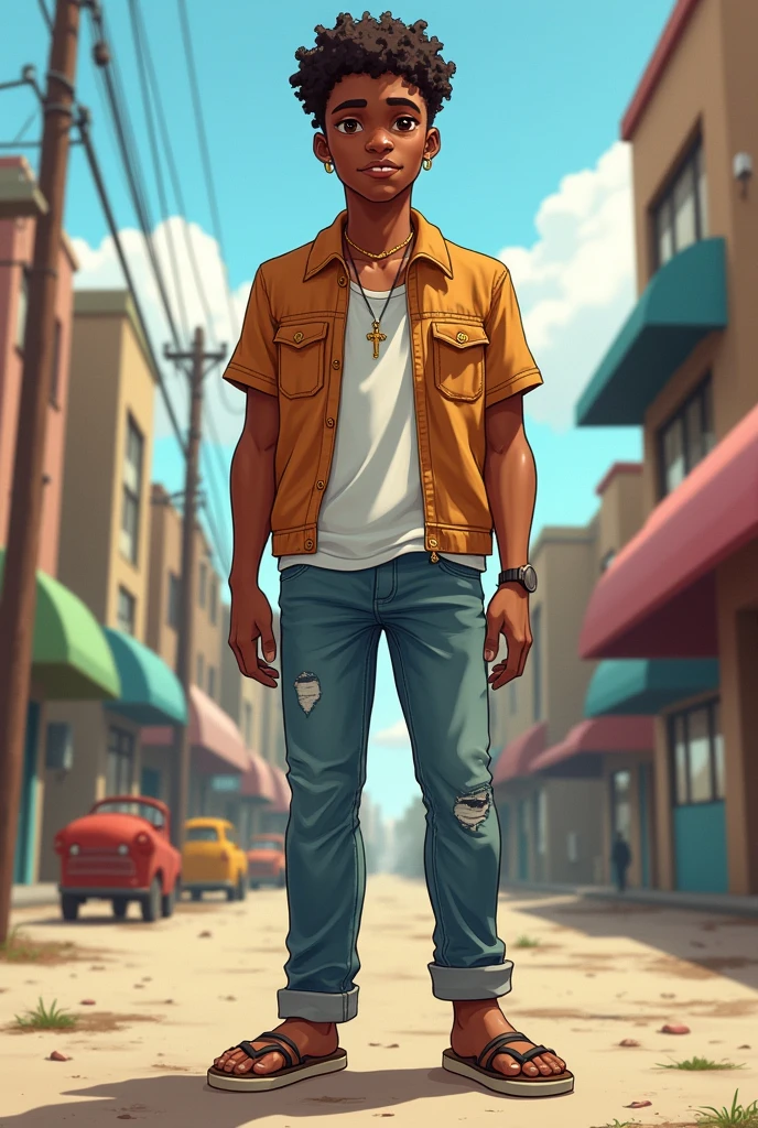 Raise a black boy following the guidelines:
Age:
Appearance: Slim, 176cm, curly brown hair, short on top and shaved on the sides, gray-brown eyes, copper-colored skin and white teeth.
Common clothing: variations of jeans and shorts, short-sleeved shirts, shoes and flip-flops, earrings and a small gold crucifix necklace.