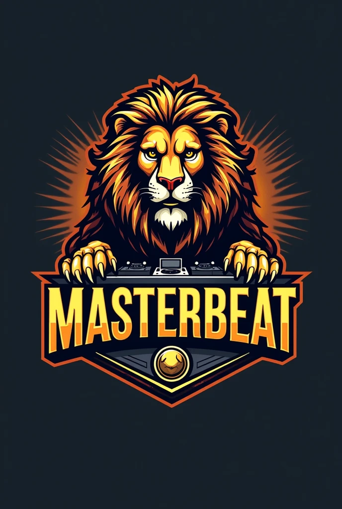 Logo for a DJ that says MASTERBEAT and in the background is the conquering lion protecting a DJ