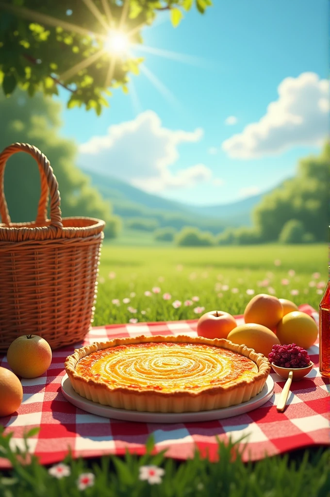 A picnic with an Indian cream soda Quiche on a sunny but cheerful day
