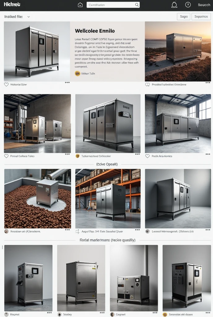 I need a screenshot of an Instagram profile that contains images about my product, My product is an industrial grade coffee dryer., Posts should be professional and eye-catching