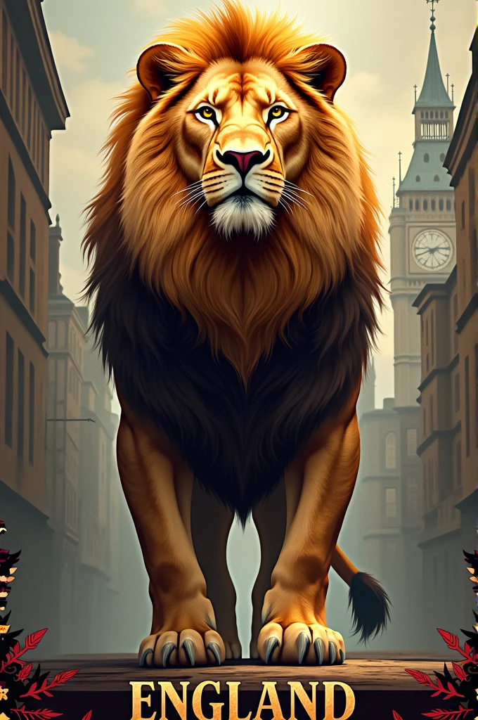 Drawing of a lion with the name England underneath for a flag 