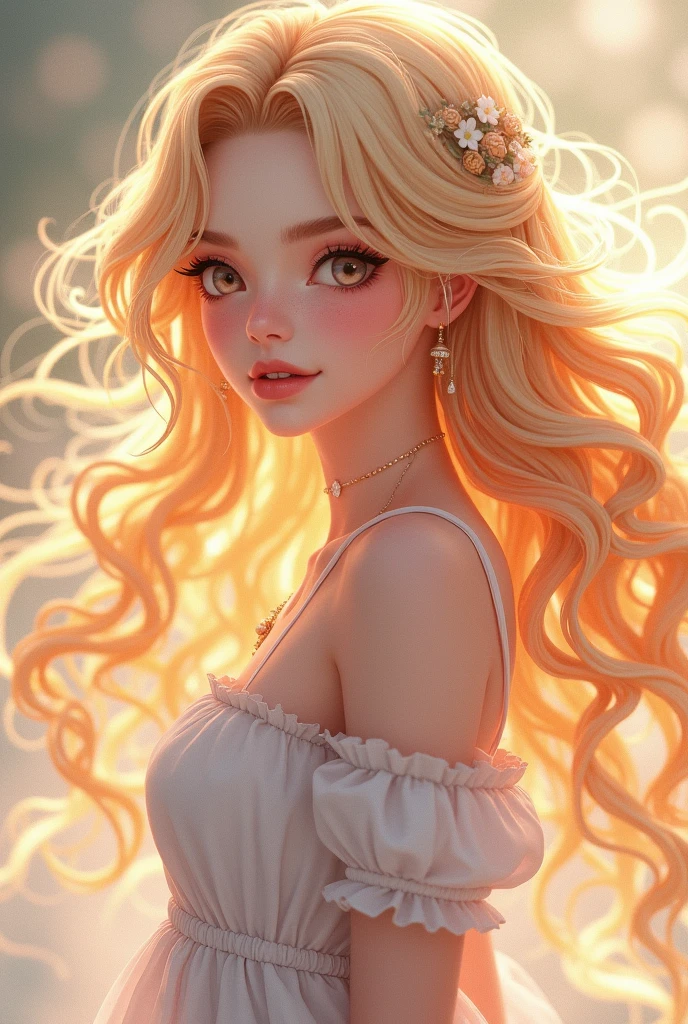 A beautiful anime manhua female with blond and curly hair
