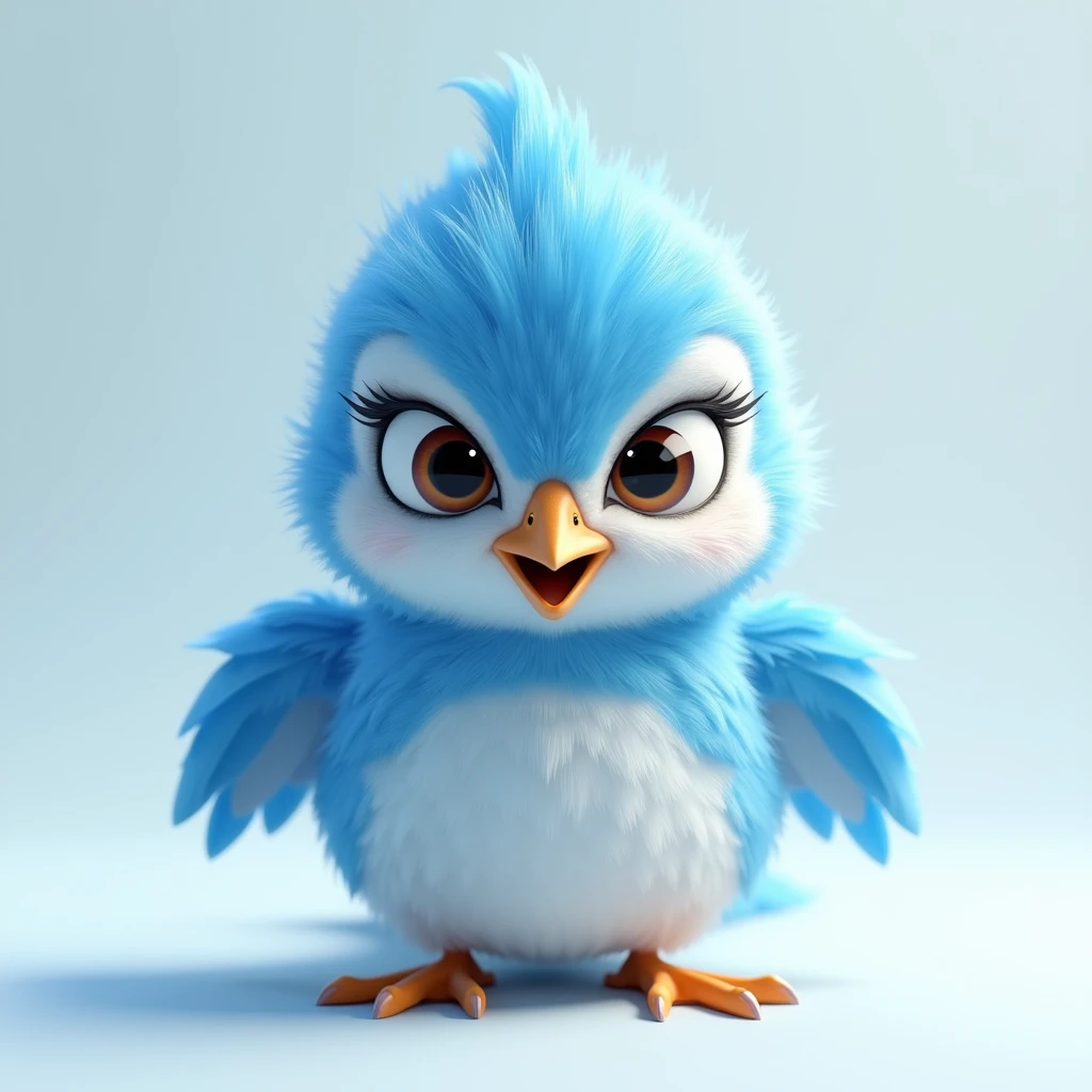 Animated HD image of a female bird with blue soft feathers, cute face and beautiful,angry