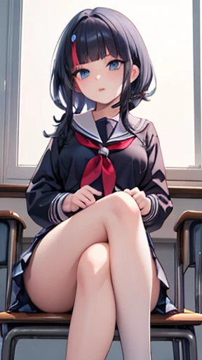 masterpiece, Great quality, Super detailed, One girl, alone, Crossing your legs, FGO Elais, (school uniform), Glossy Lips, Lips parted