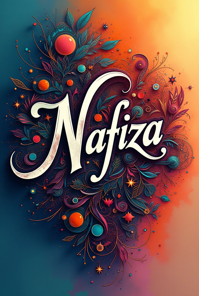 Nafiza English word calligraphy with design background background will be colorful and design will be amazing