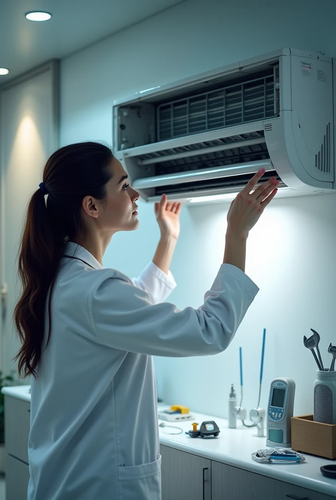 a doctor taking care of an air conditioner