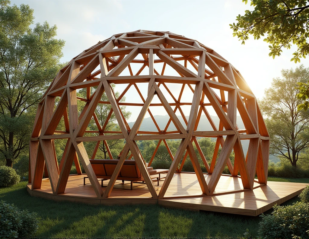 Wooden dome geodesy frequency v2 of 40 triangles with large window