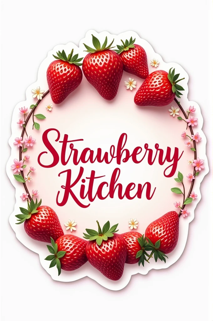Aesthetic sticker for cake business with name of Strawberry Kitchen