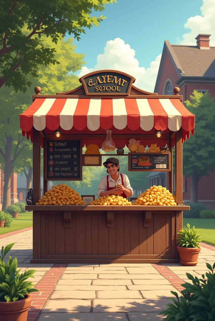 School chip stand under awning