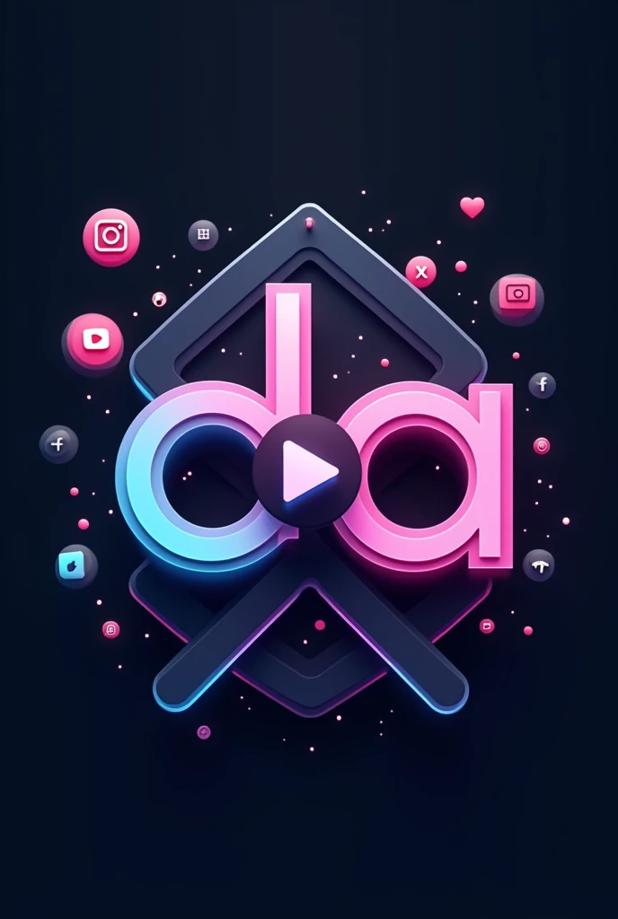 generate a logo with C letters, d, a, com um botão de Play entre as letras a e C simbolizando o d e no fundo o símbolo do Instagram, youtube, ticking X