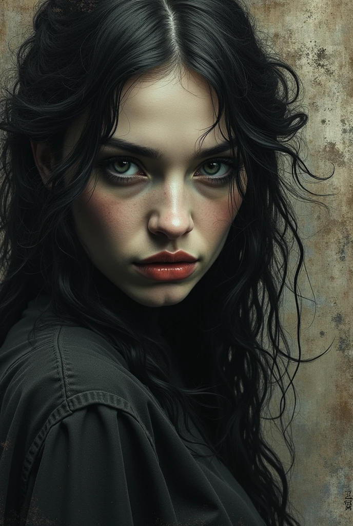paint, illustration, surreal art, dreamlike, mysterious, provocative, Symbolic, complex, detailed, (Gothic style,:1.4), (masterpiece, of the highest quality:1.4) , Gustav Doré style, Johann Heinrich Füssli, John the Baptist Piranesi, beautiful woman, detail textures,, Dark, ruins, Rothko, defiant look,, grey eyes,