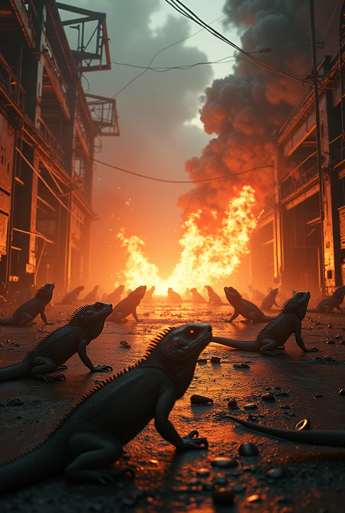 Iguanas causing an electrical disaster at a Venezuelan power station with broken cables, Flying sparks and smoke