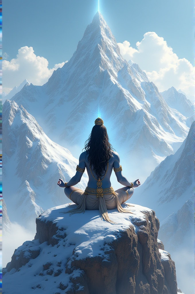 God Shiva doing meditation in the mountain full of snow 