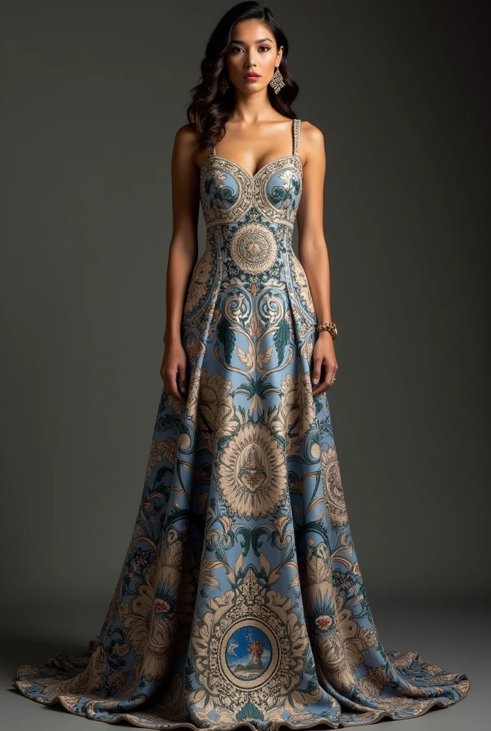 Make me a dress design with the coat of arms of Nicaragua