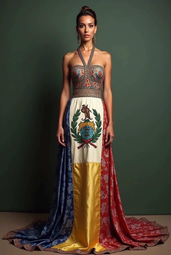 Make me a dress design with the coat of arms of Nicaragua