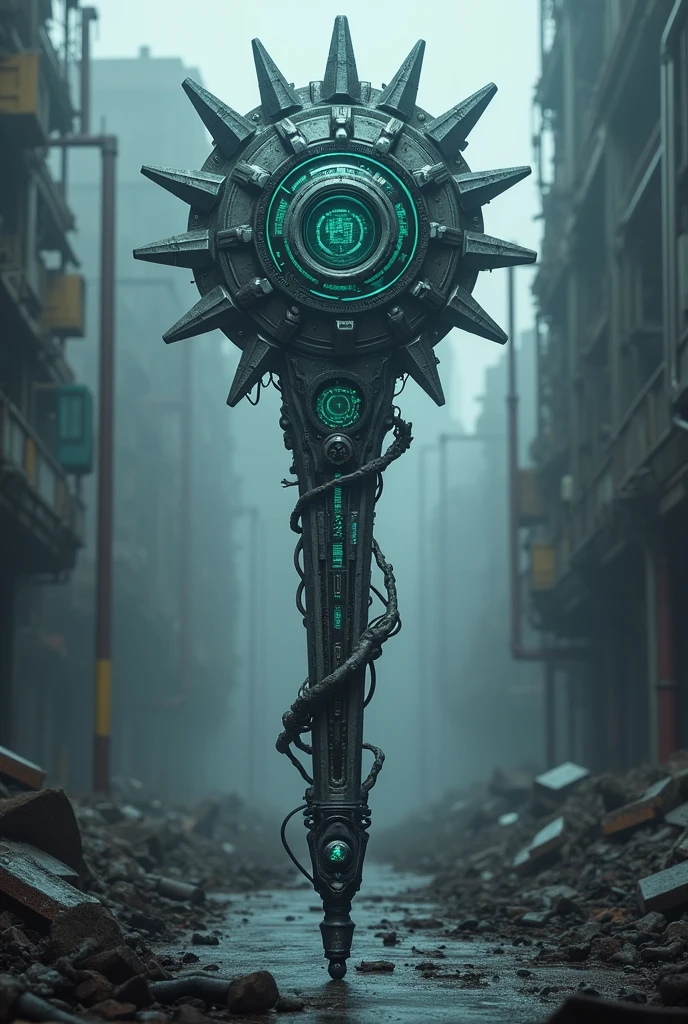 dystopic scepter that relates "game and data" theme