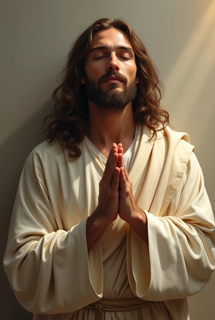 Create an image of Jesus Christ with his hands in prayer