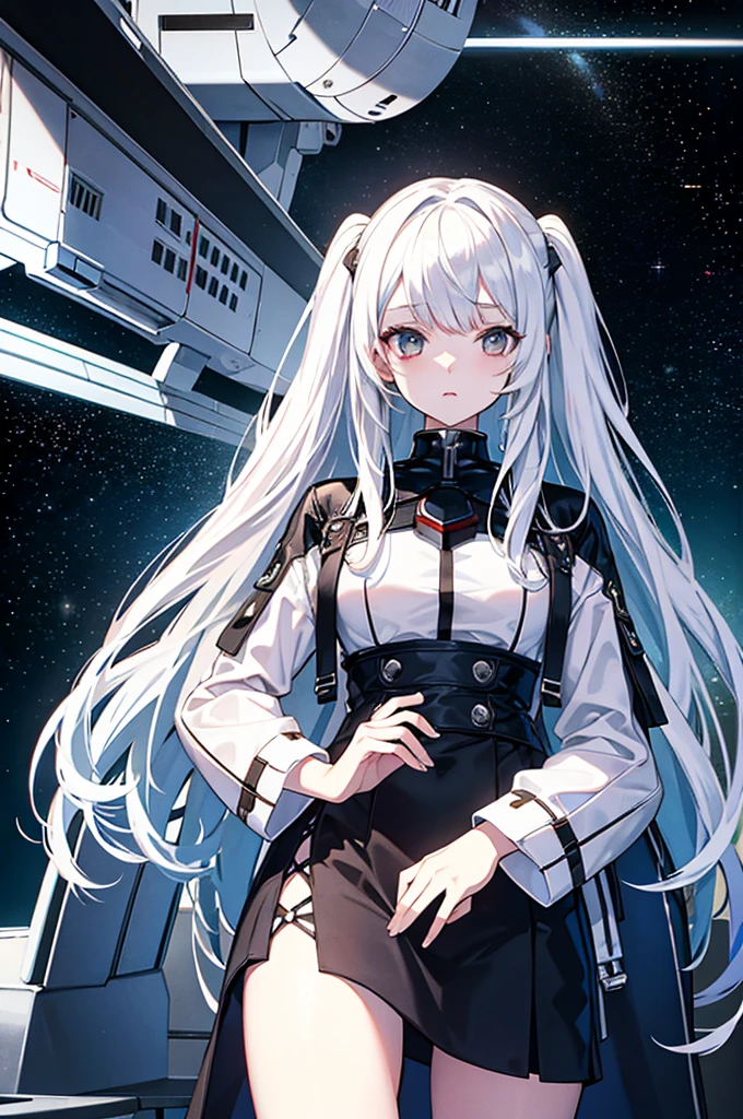 White hair,Girl,Space battleship,Gloomy environment,Masterpiece,high quality