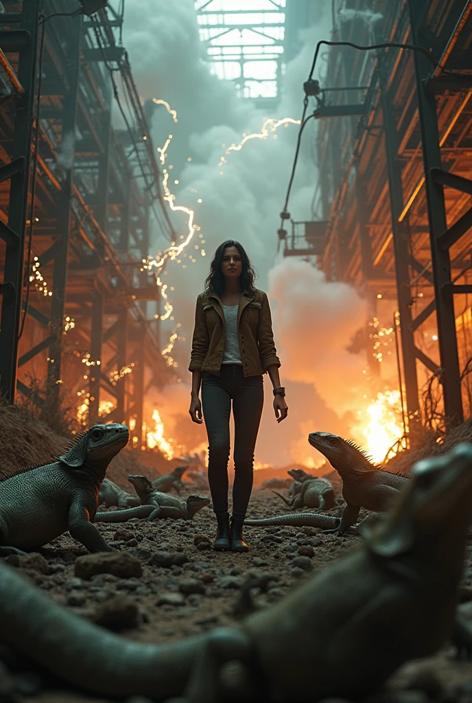 Iguanas and Maria Corina Machado causing an electrical disaster at a Venezuelan power station with broken cables, Flying sparks and smoke