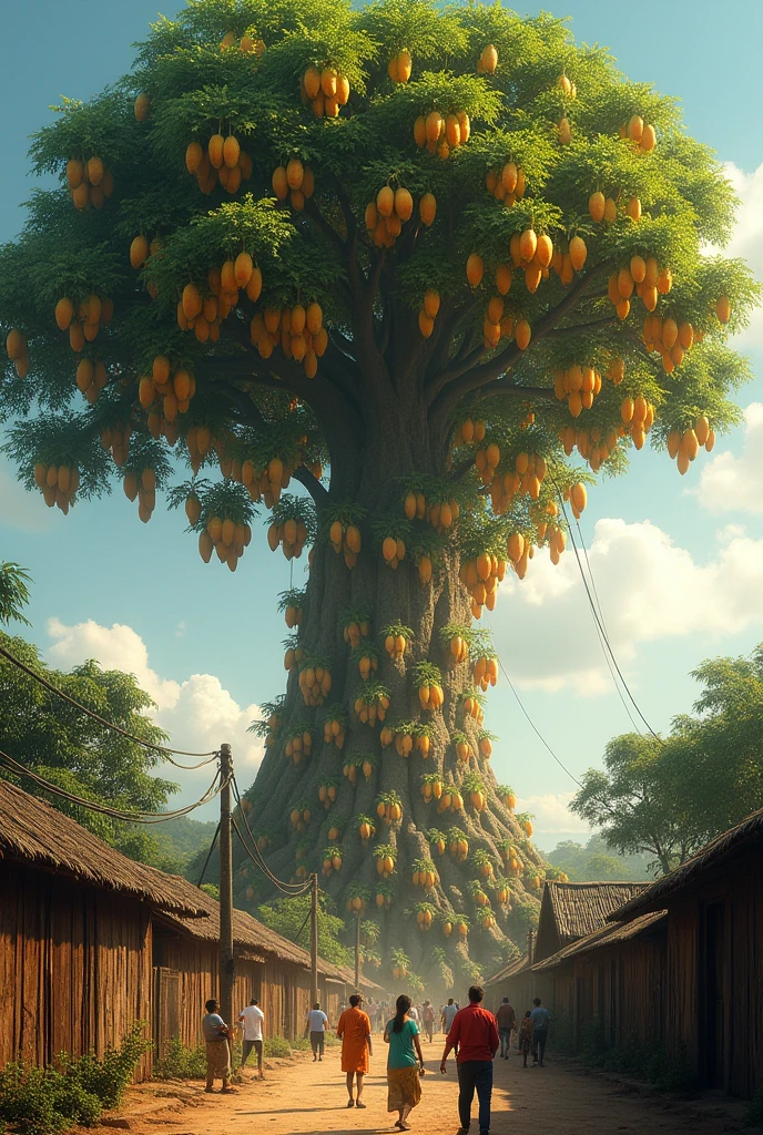 A papaya tree big10,000 fruits.In a poor village with many people