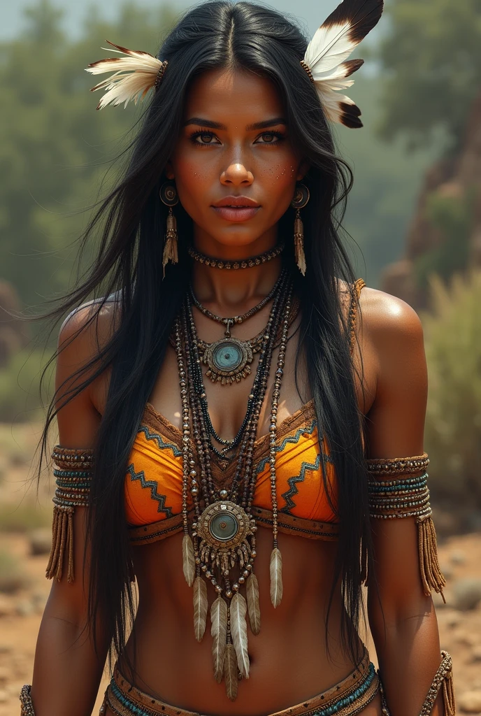 A beautiful full body chief apache tribe indigenous woman