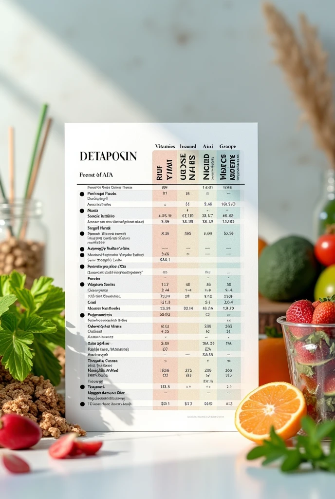 Find a table and take a photo of RDA/AI with the different food groups of Vitamins and Minerals.