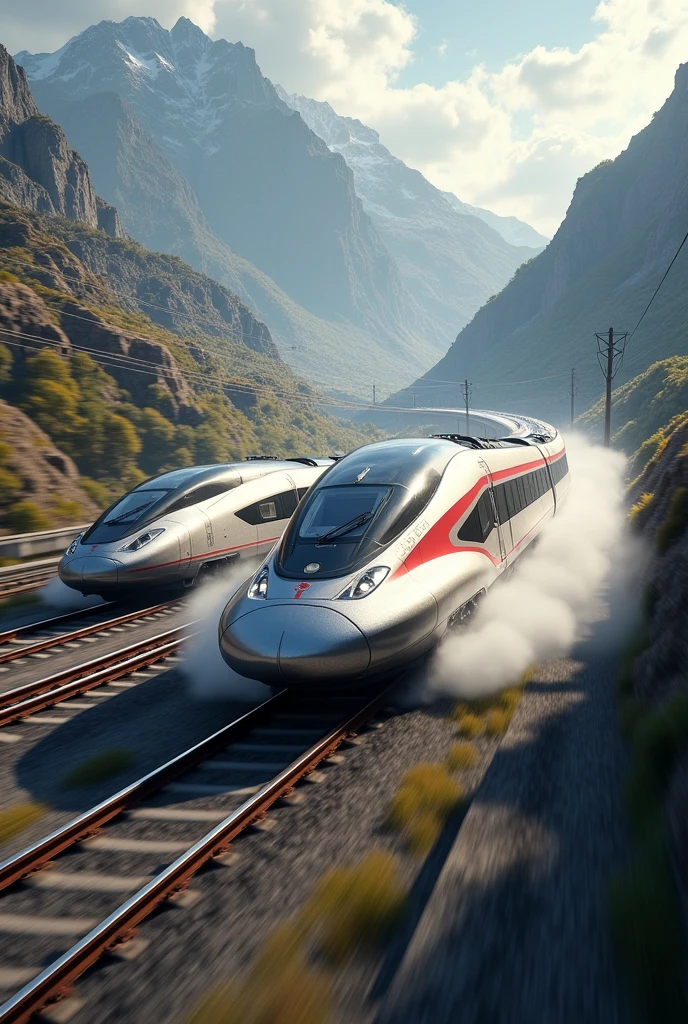Create realistic and cinematic pictures of speeding trains
