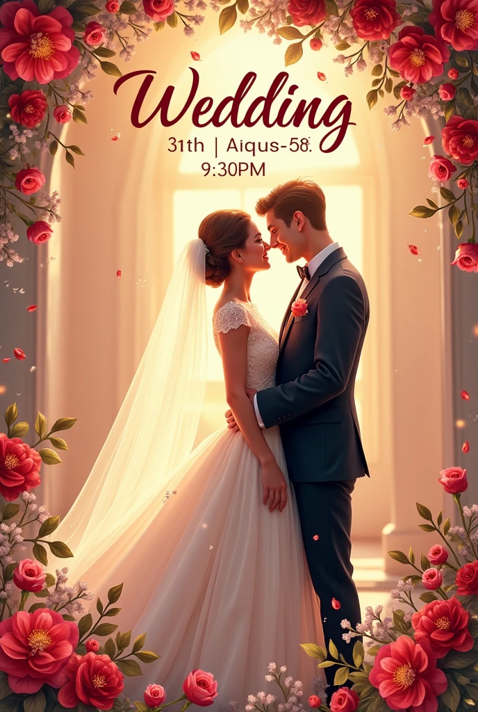 Create a wedding flyer with a timetable for 9pm:30 on the 31st/08