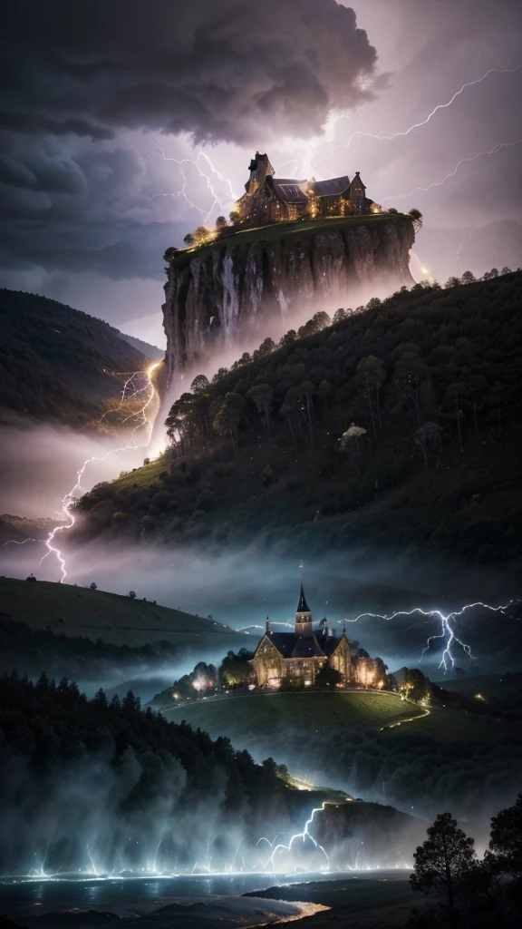(best quality, highres, ultra-detailed), magical sheep made of thunder, magical ram made of lightning, vibrant colors, surrealistic, thunderous storm, epic proportions, mystical atmosphere, remote location, majestic landscape, ancient trees, rolling hills, sparkling rivers, dramatic lighting, enchanting glow, hidden treasures, mystic aura, magnificent horns, crackling energy, dynamic poses, regal presence, awe-inspiring sight, ethereal beauty, mystical powers, thunderous rumble, king with a regal crown, bustling village, curious townspeople, harmonious coexistence