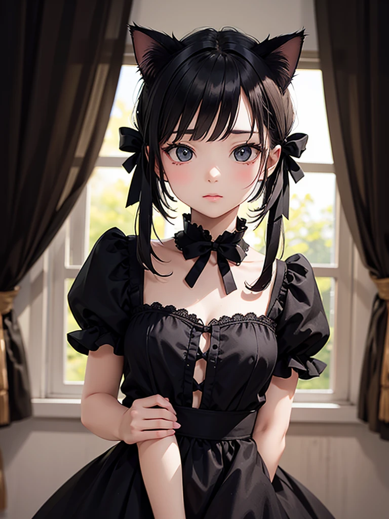 Cat with black ribbon