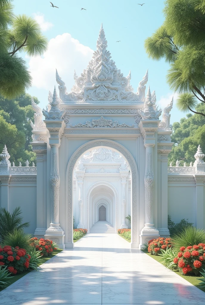 White city wall scene, Thai style, front view