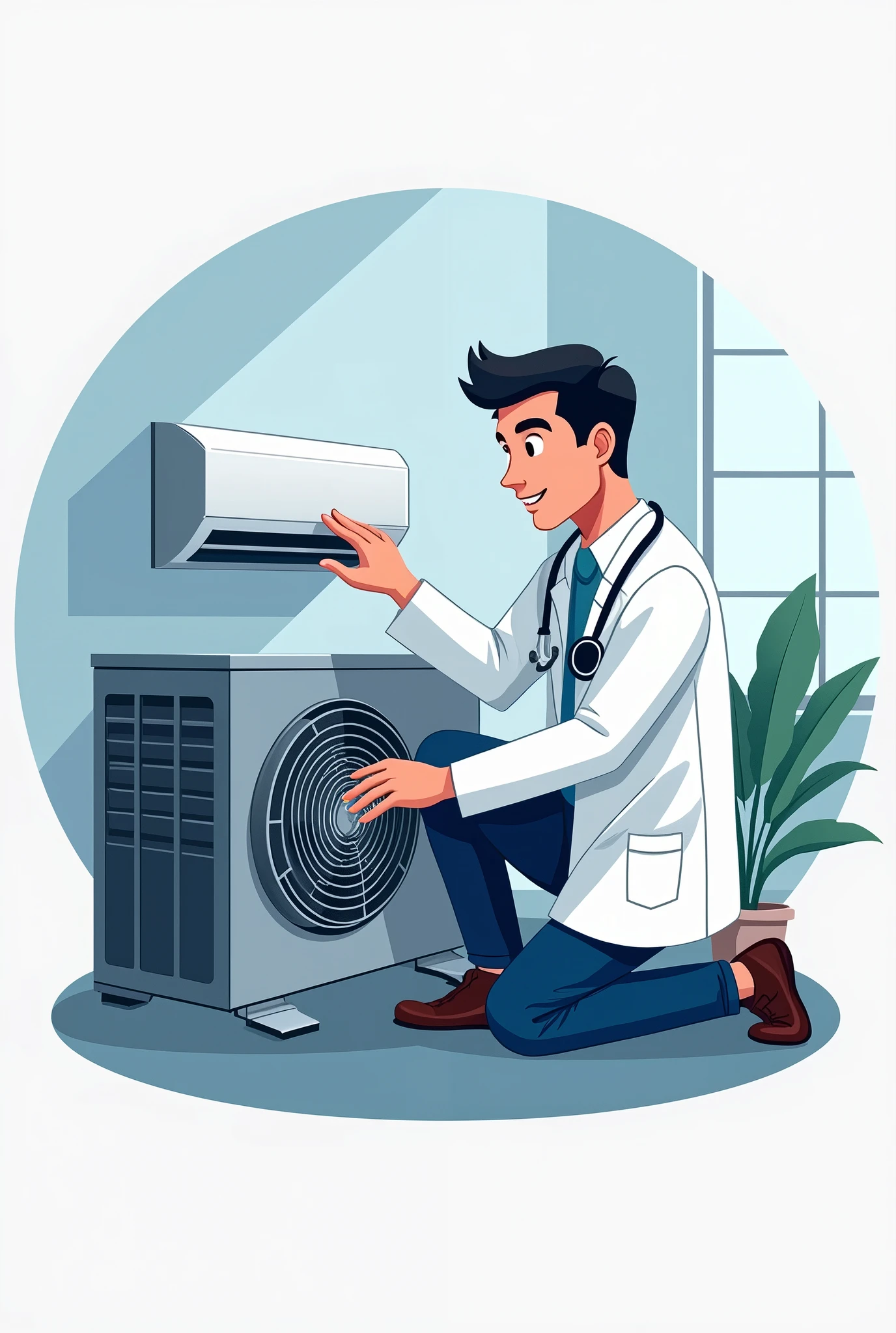 create a logo of a doctor taking care of an air conditioner