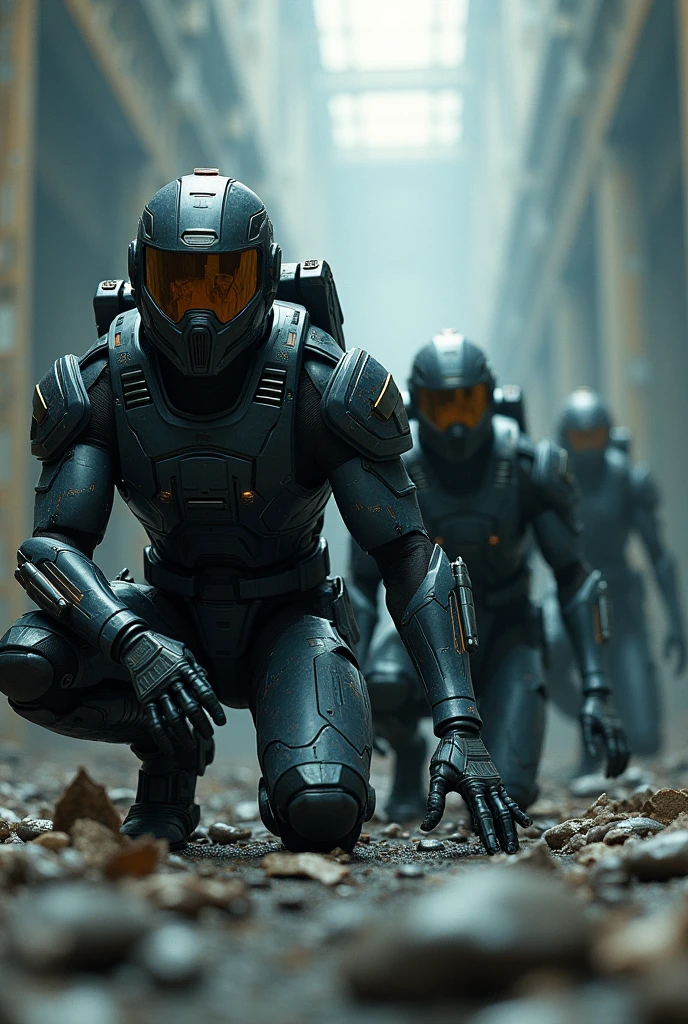 Asthetic armour men crouching 