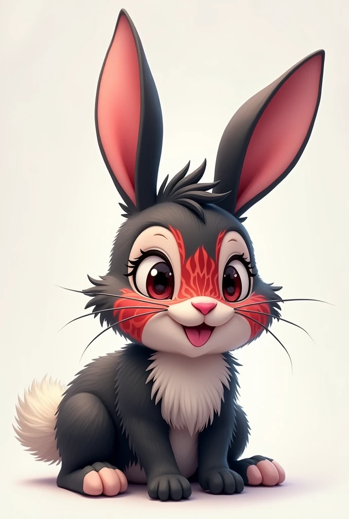His long pink ears, his adorable white-tipped cotton tail, his beautiful eyes, the red pattern on his face, his charming smile, his beautiful black hair and his big pink nose....