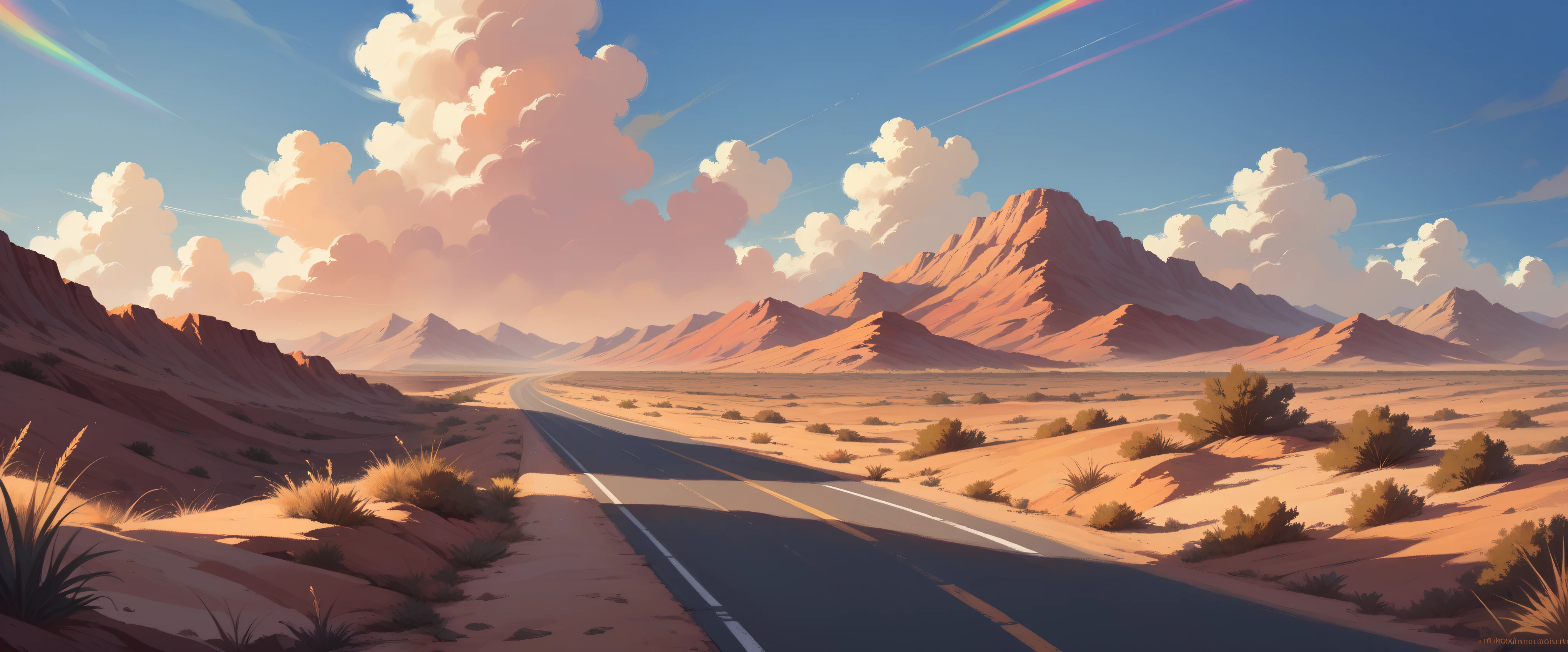 Road sky astronomy outdoors,Pastel Rainbow,landscape,Desert