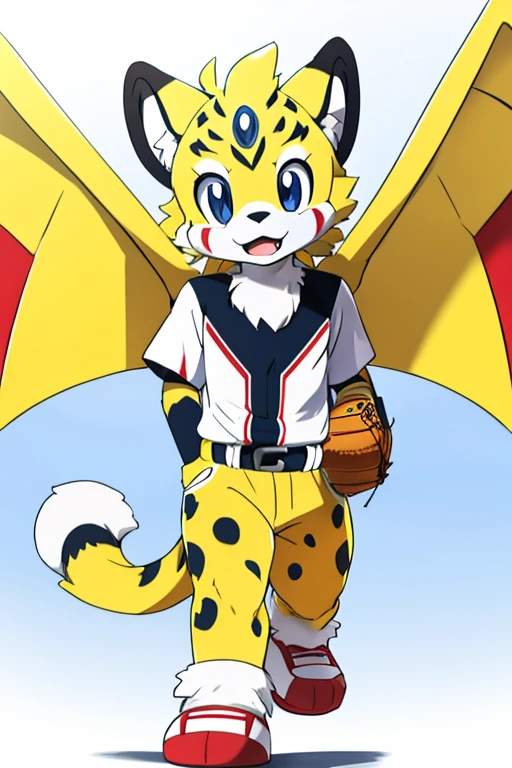 Furry male piroz cheetah with two wings alola pokemon sun and moon fursuit mascot baseball style 