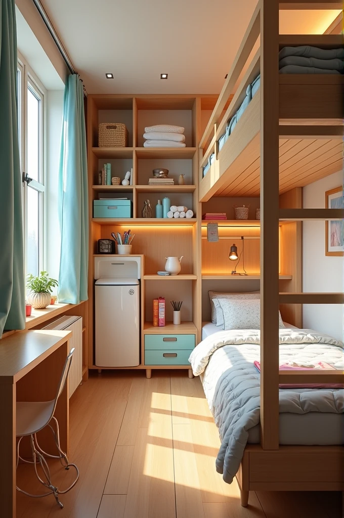 Bunk bed room fjr 5 kids with private bathroom, and closet and study space.