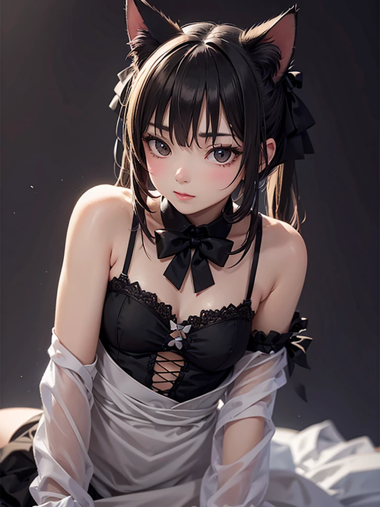 Cat with black ribbon