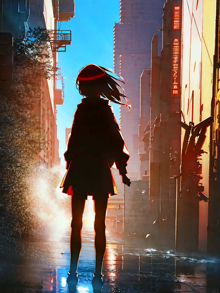 anime girl brown hair standing at a ledge, zerochan art, cyberpunk anime girl mech, by Shingei, by Shitao, cushart kenz, anime cyberpunk art, kantai collection style, digital cyberpunk anime art, kill la kill illustration, mechanized valkyrie girl, pixiv contest winner