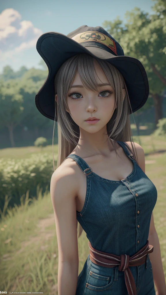 realistic loking anime girl,tomsboy loking anime gir,anime girl, tomsboy, county hat, 8k, ultra details, unreal engine5, cute face, full body