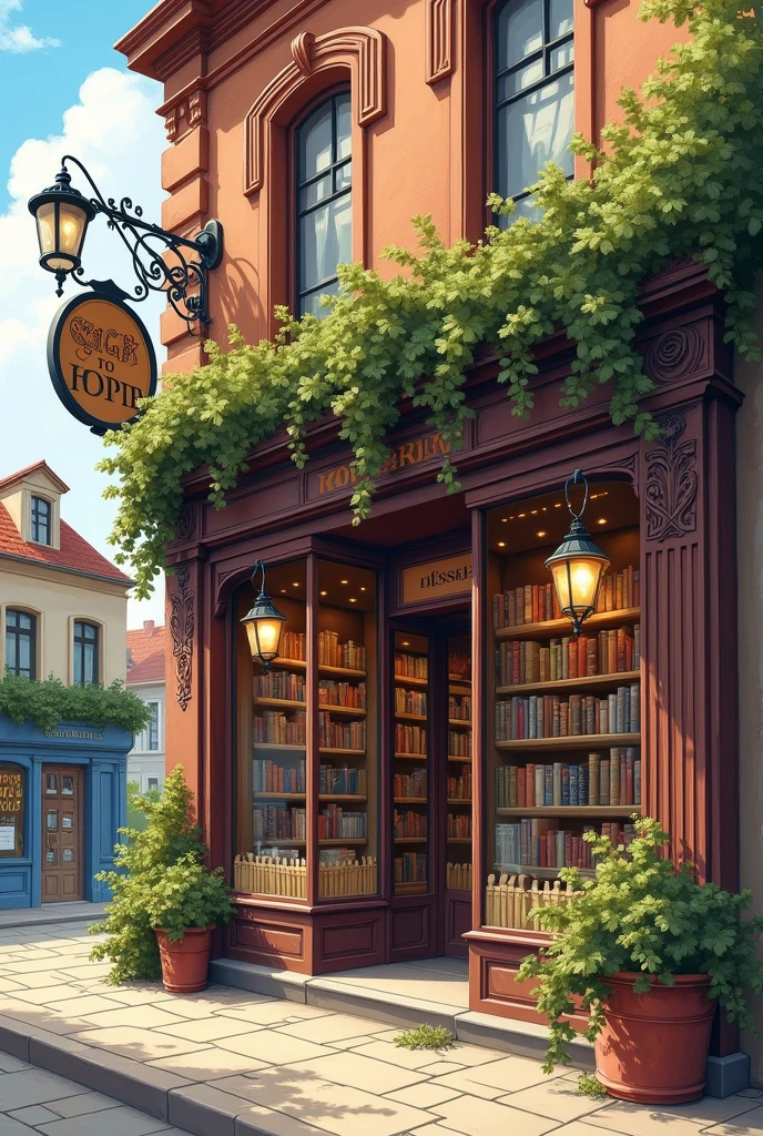 Illustration of the facade of a classic bookstore