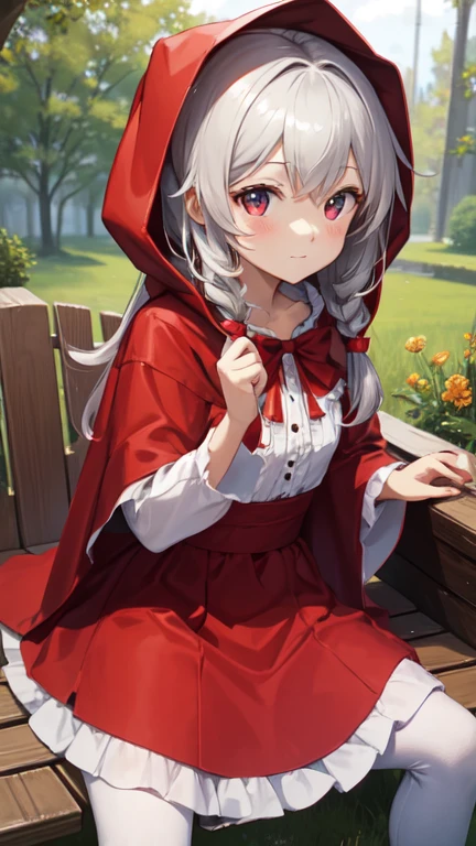 The cute Little Red Riding Hood girl&#39;s clothes are badly torn and she is nearly naked.、The chest is exposed、beautiful skin exposed、Photographed from diagonally above、It was evening and the sun was a bit dazzling.、Ultra HD、delicate、high quality、Facial beauty、Precise、A fantastic atmosphere、The background is a forest