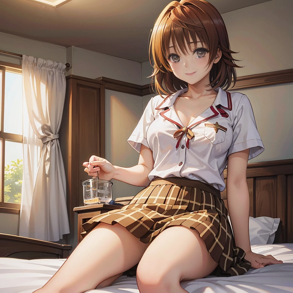 Solo Girl, 20-year-old,Medium Hair, Mid-chest, , Highest quality, High resolution, Very detailed, Detailed Background, Perfect lighting、bed、uniform、