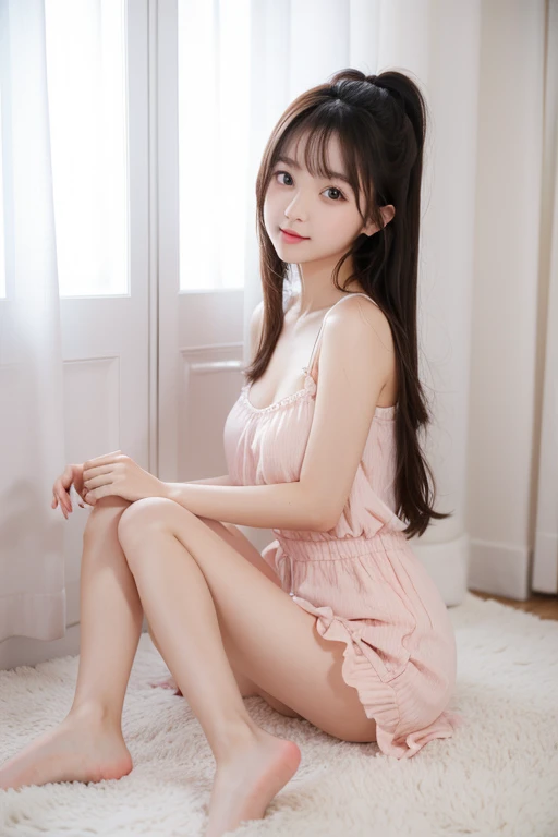 Lovely and cute, cute kawaii girl, Full body of sexy star kill sitting