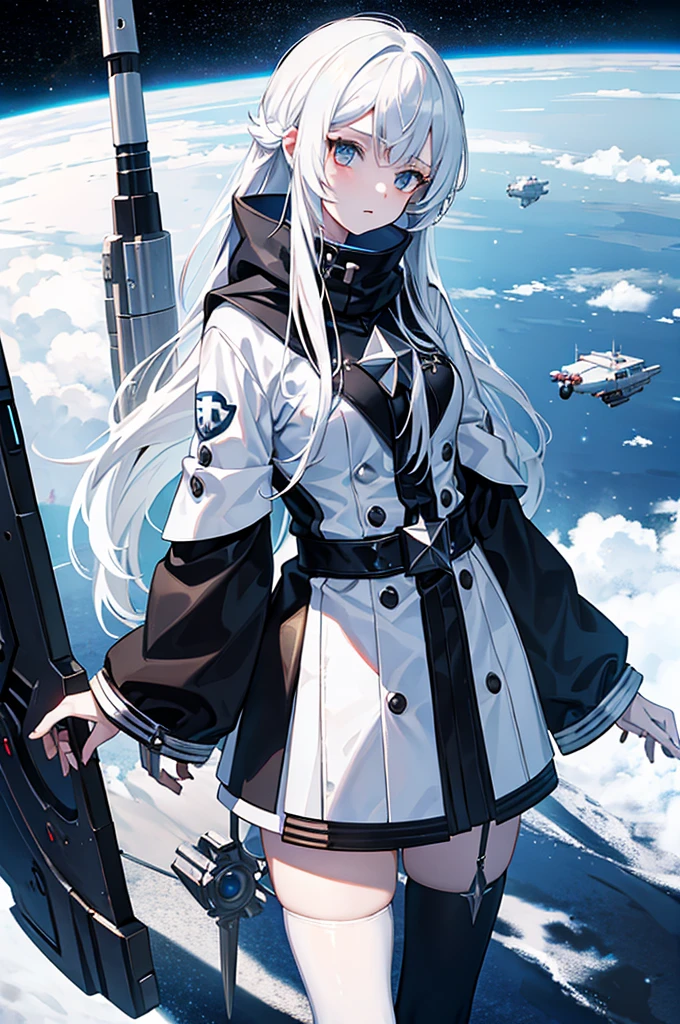 White hair,Girl,Space battleship,Gloomy environment,Masterpiece,high quality